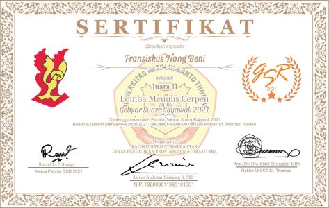 Fransiskus Nong Beni - Juara Kedua Lomba Menulis Cerpen Tahun 2021