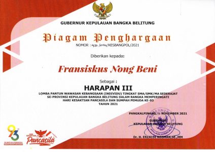 Fransiskus Nong Beni - Juara Harapan III Lomba Wawasan Kebangsaan 2021