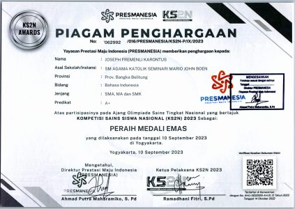 KS2N - Medali Emas Joseph