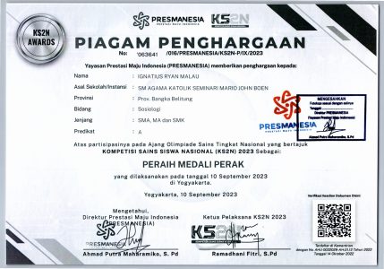 KS2N - Medali Perak Ignatius Ryan Malau