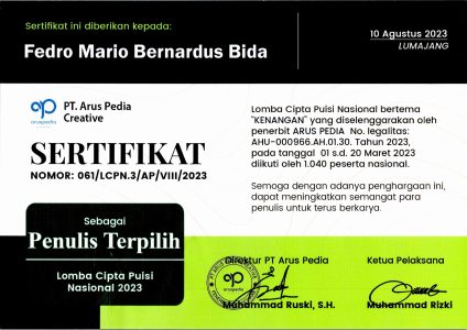 Sertifikat Penulis Terpilih - Fedro