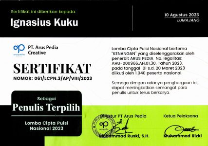 Sertifikat Penulis Terpilih - Ignas Kuku